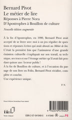 PIVOT, BERNARD. Métier de lire (Le) : Réponses à Pierre Nora, D'Apostrophes à Bouillon de culture