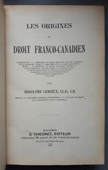 LEMIEUX, RODOLPHE. Origines du droit franco-canadien (Les)