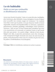 COTE, VERONIQUE. Vie habitable (La) : Poésie en tant que combustible et désobéissances nécessaires