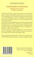 DUBY, GEORGES. Hommes et structures du Moyen Age. Tome 02. Seigneurs et paysans.